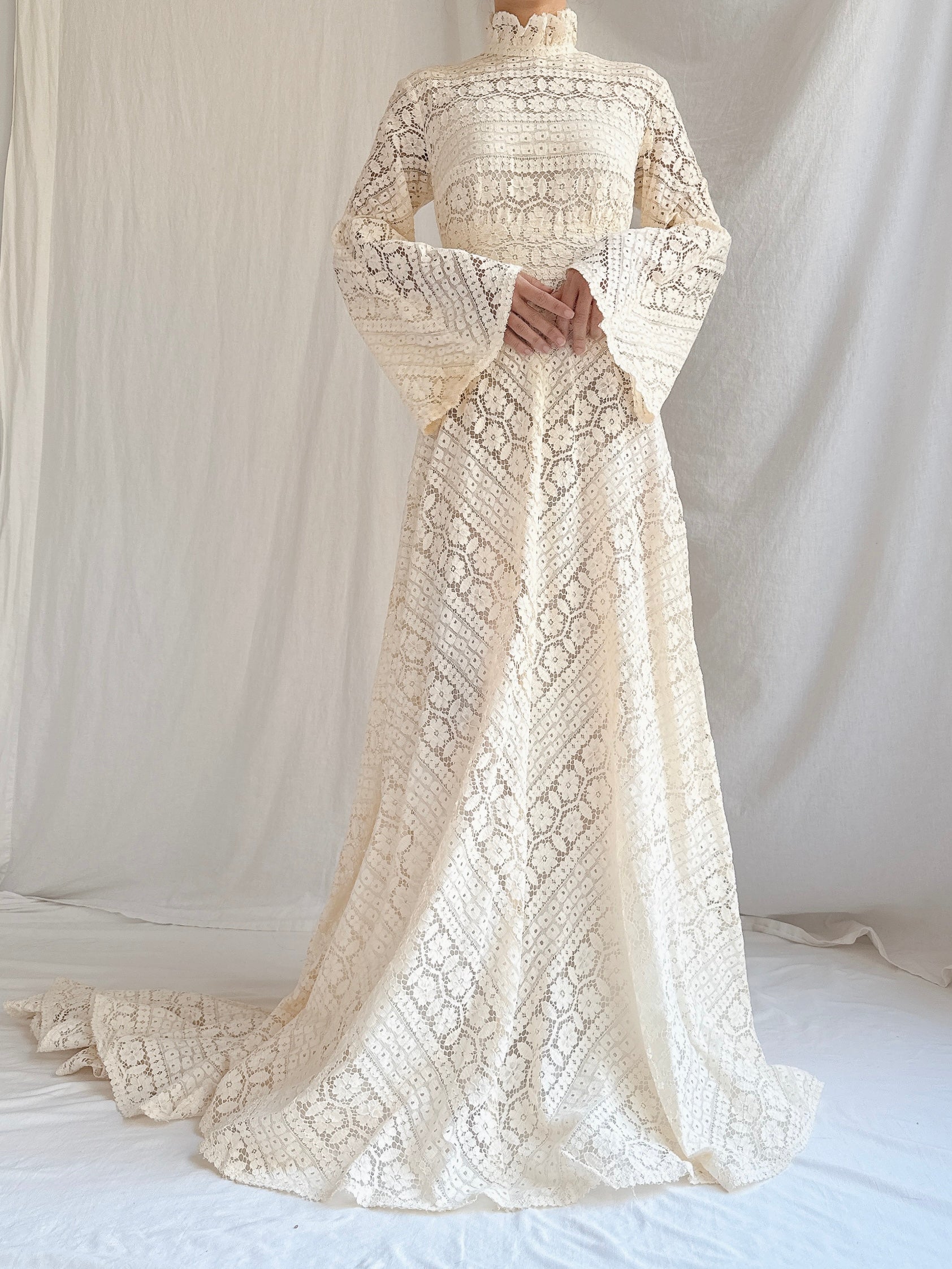 1970s Cotton Crochet Dress - S