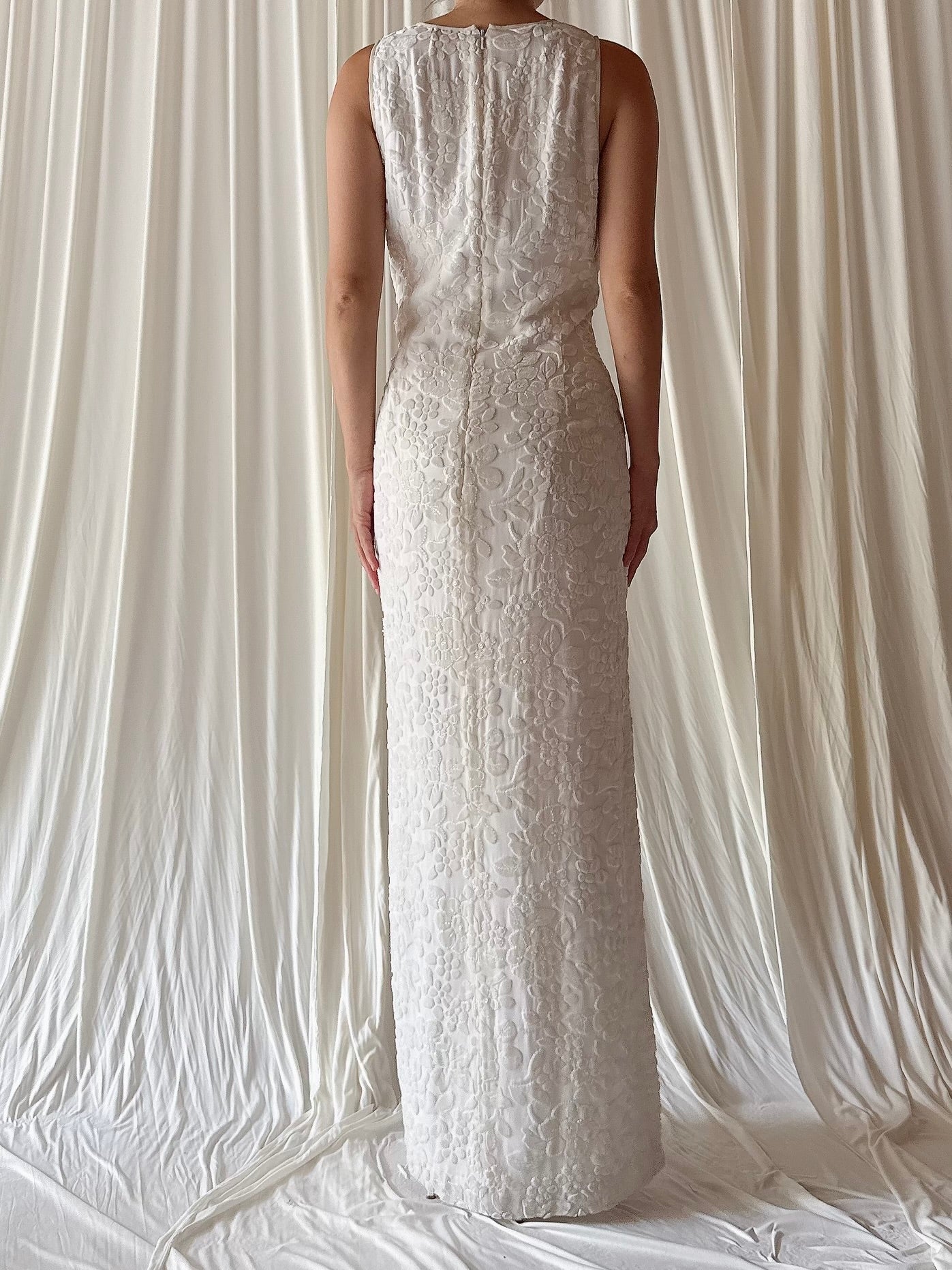 1990s Devore Rayon Silk Beaded Shift Dress - Size 8
