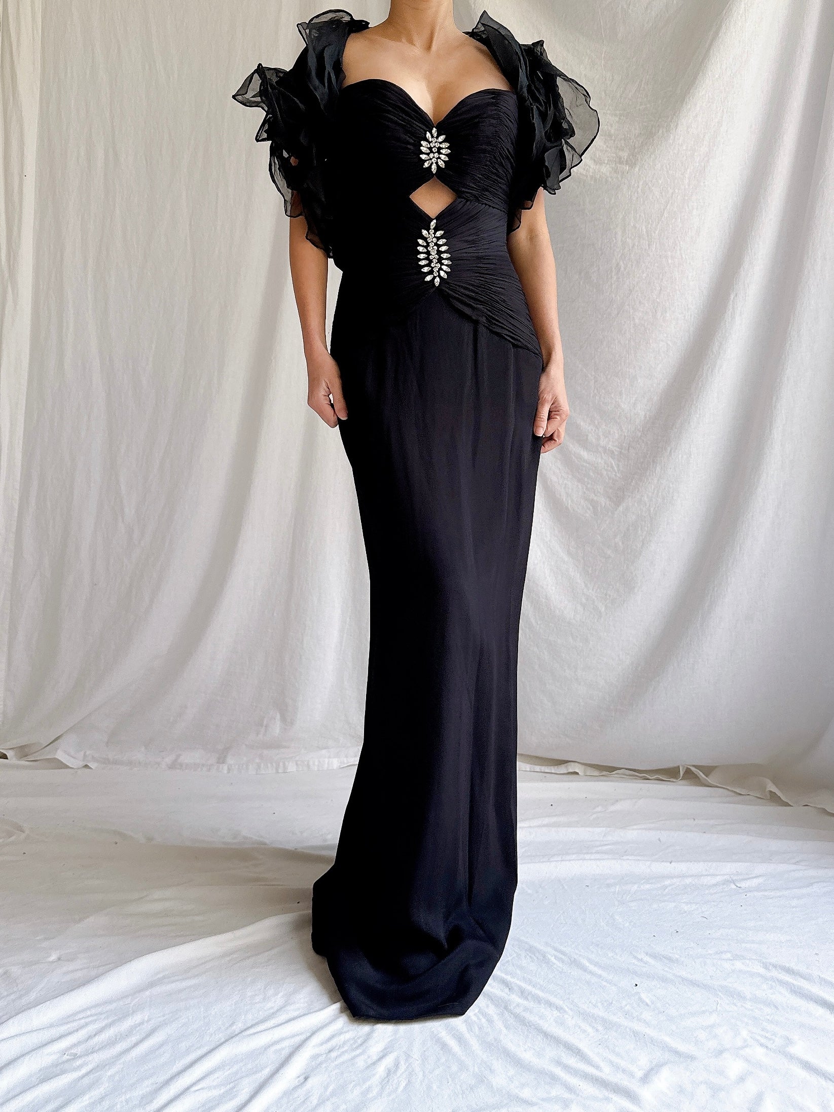 Vintage Silk Chiffon Gown with Silk Organza Jacket - XS