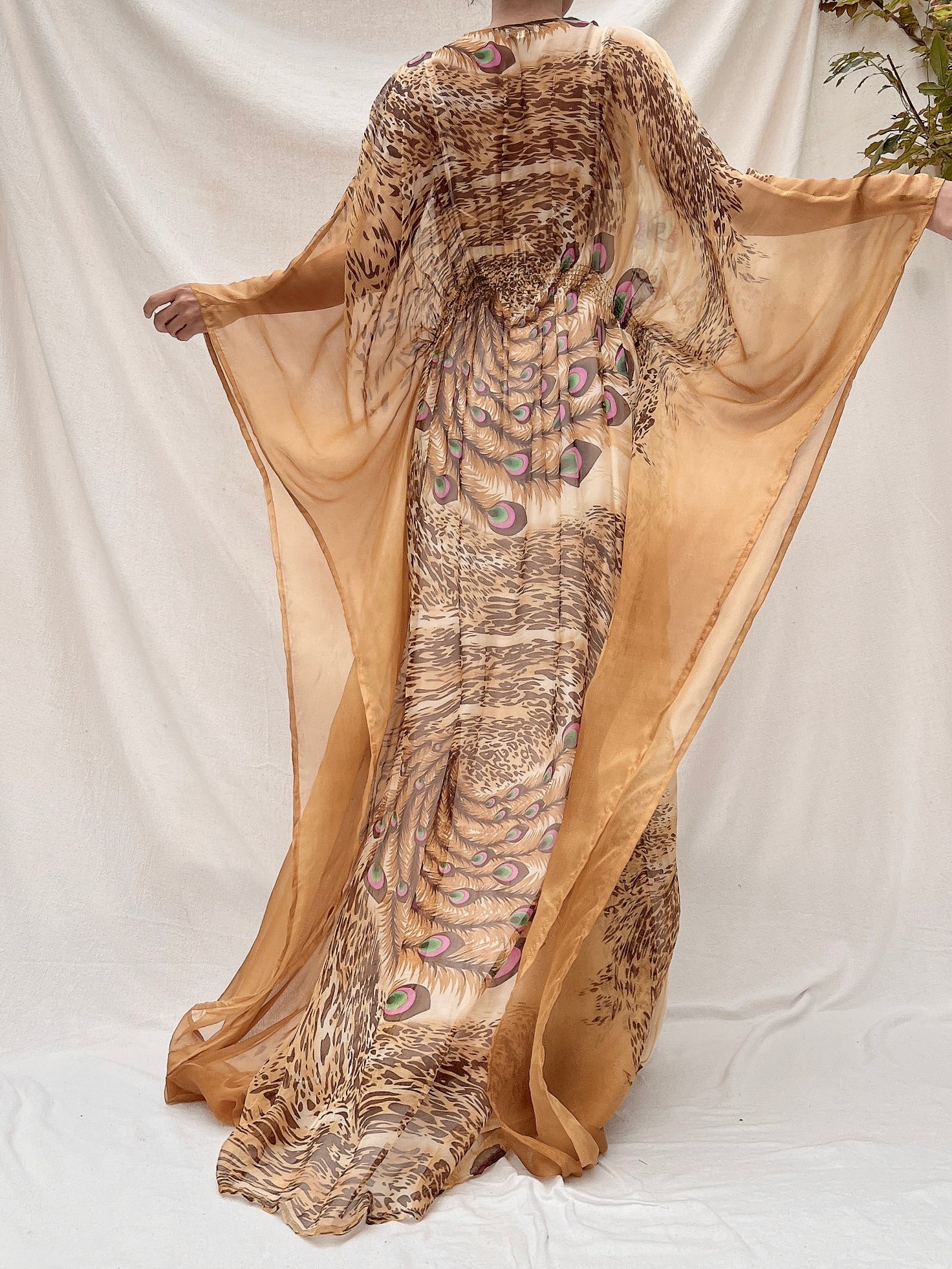 Vintage Silk Peafowl Kaftan - OSFA