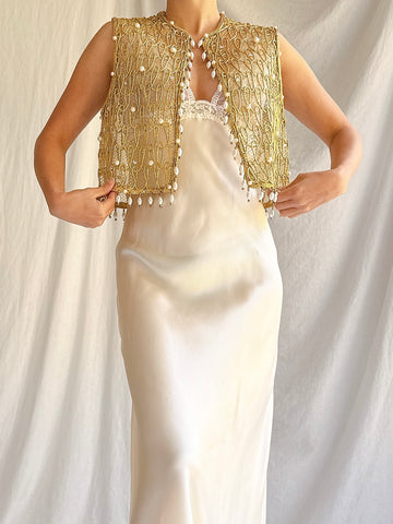 1960s Gold Beaded Top - S