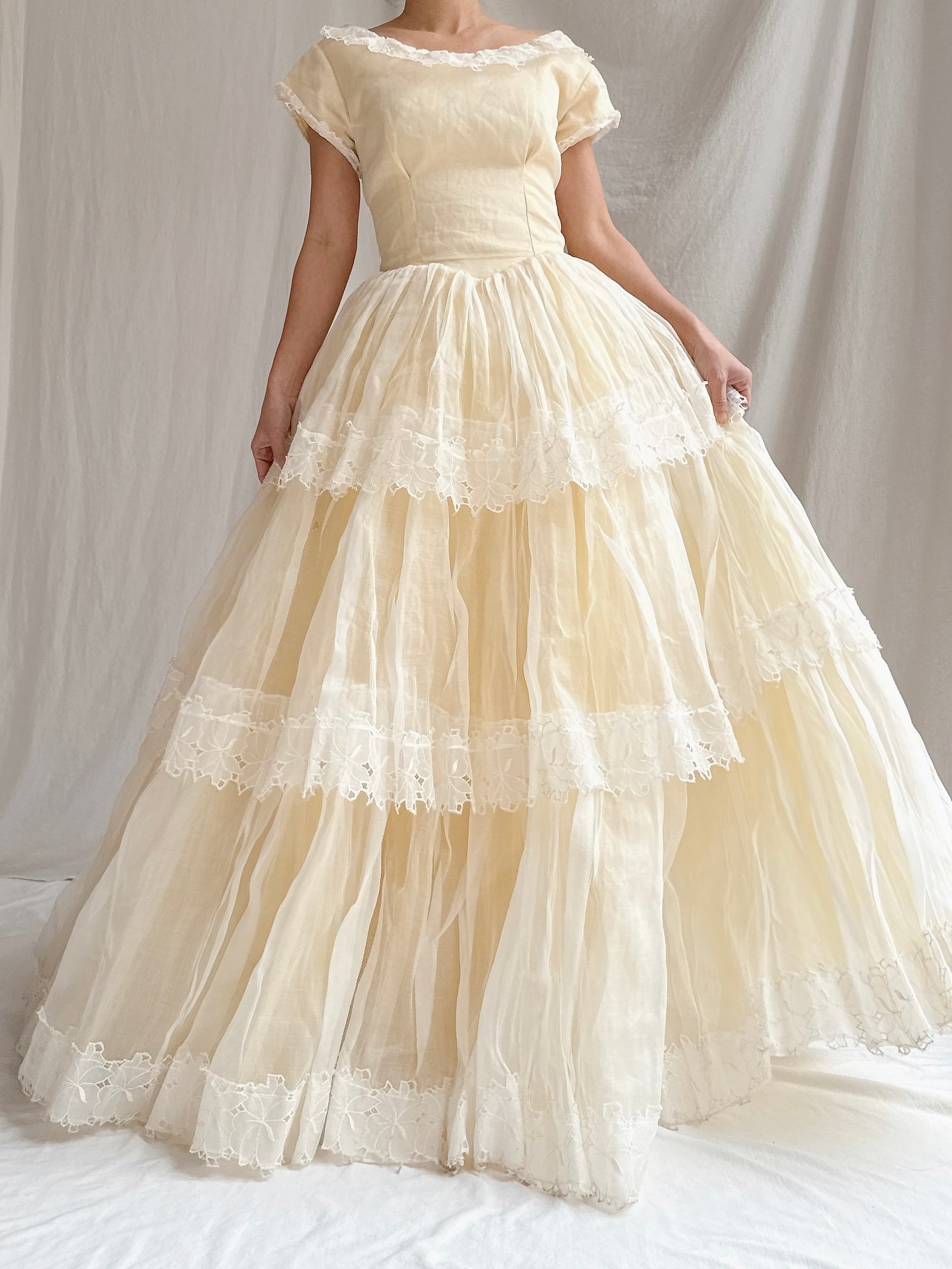 1950s Organdy Tiered Gown - XS