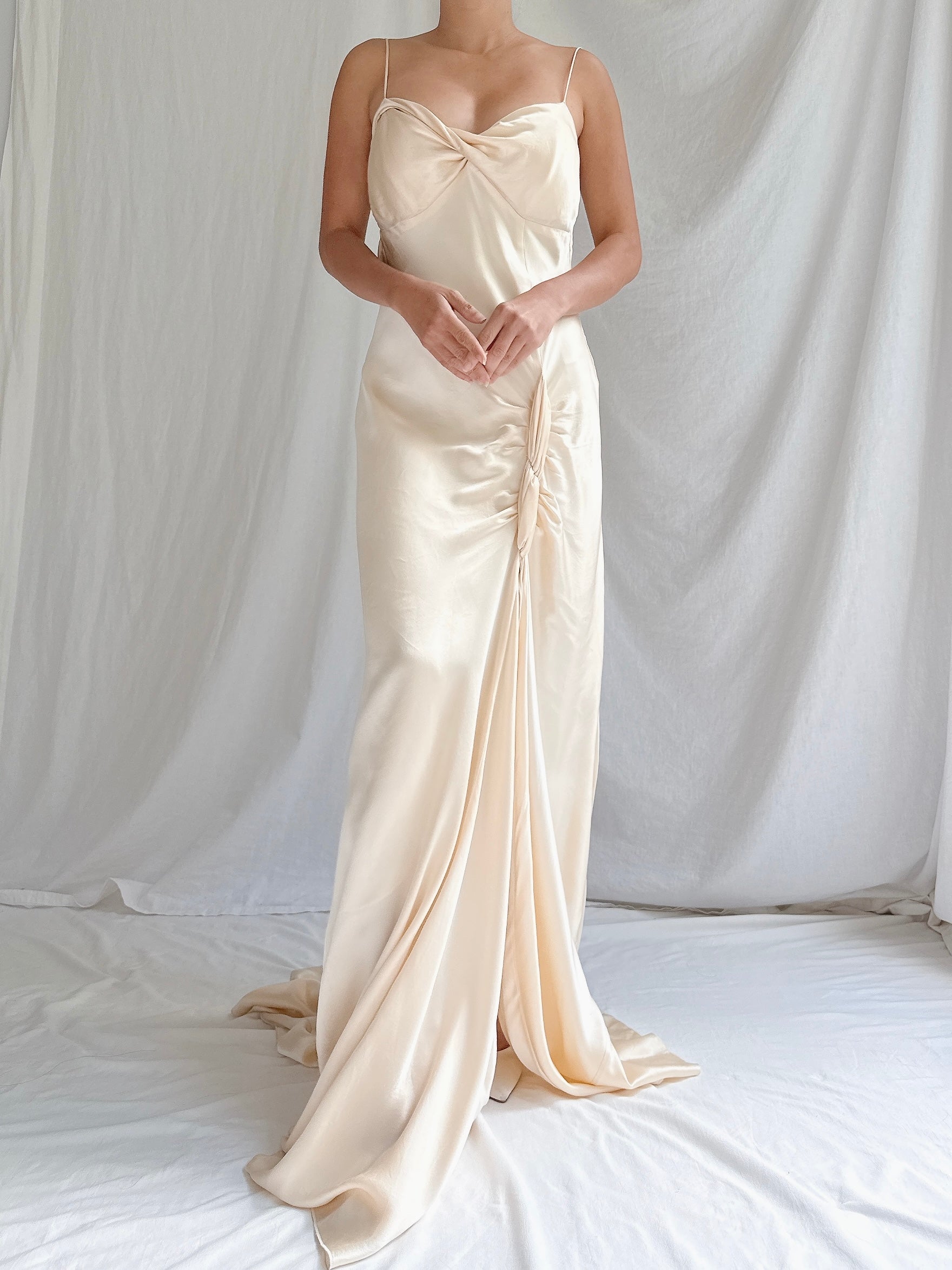 Vintage Silk Spaghetti Straps Gown - S