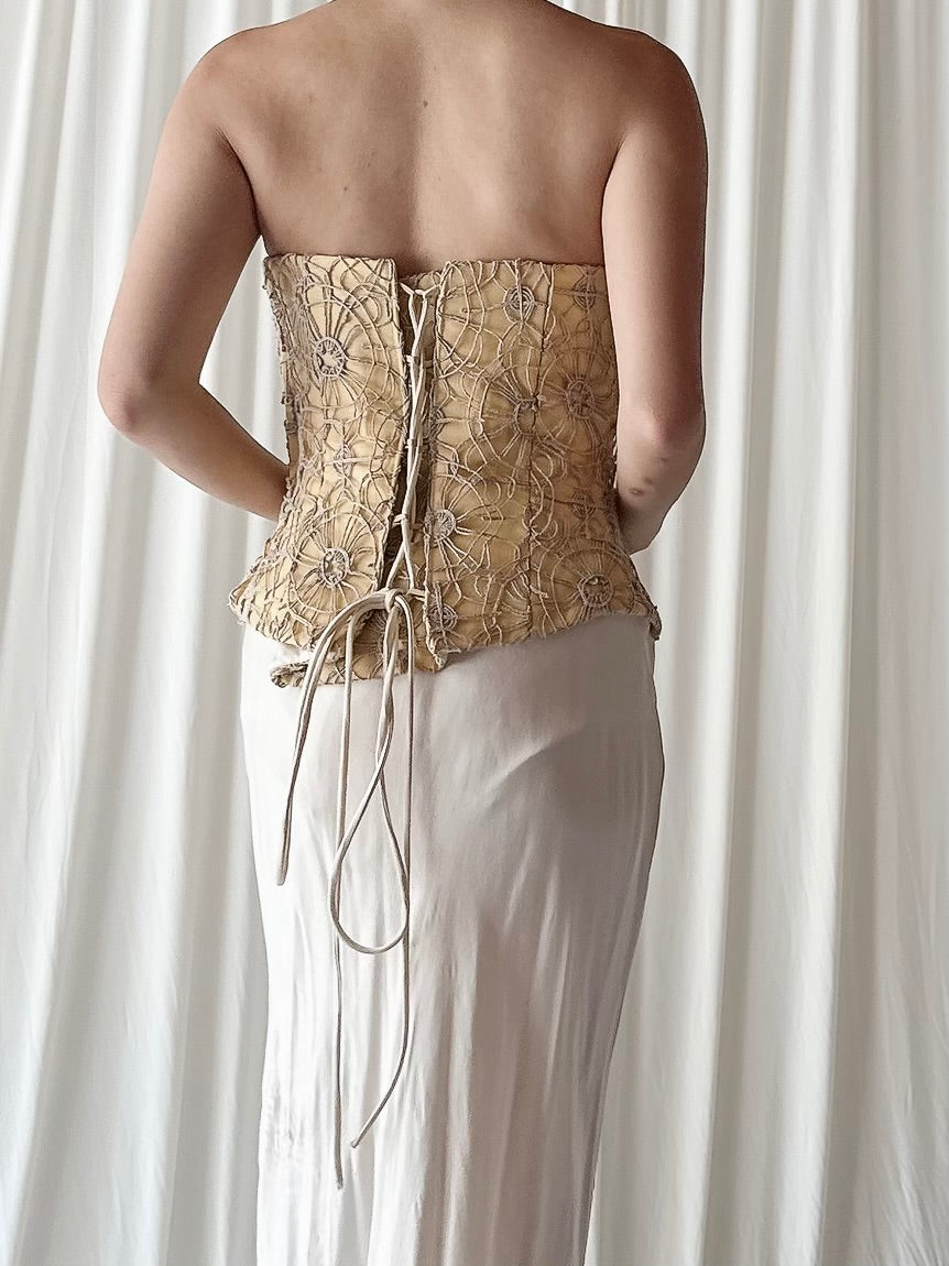 Vintage Silk Crochet Bustier Top - Size L