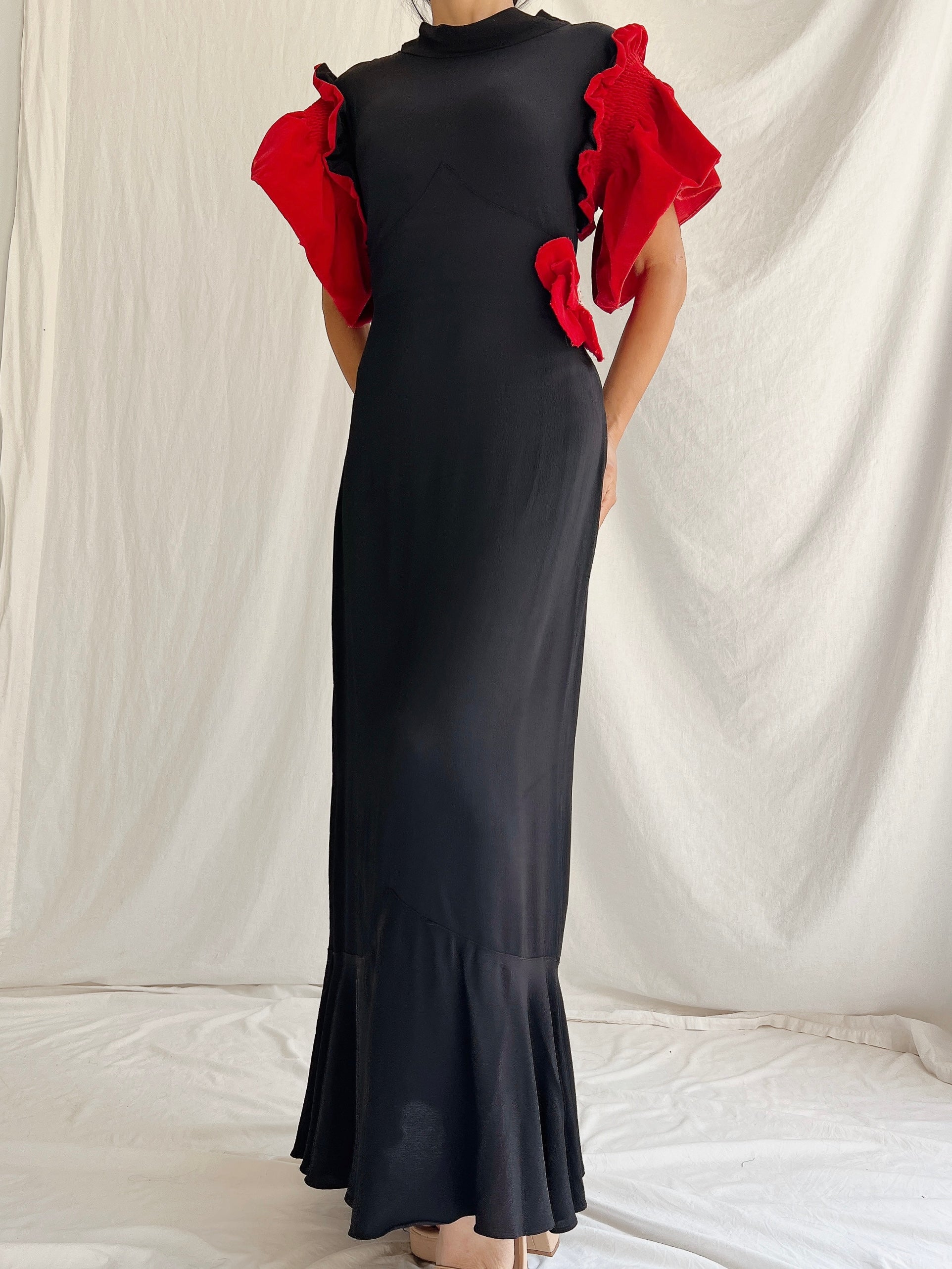 1930s Rayon and Velvet Dress - XS