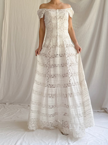 Antique Lace and Cotton Dress - XS