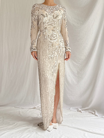 1980s Silk Beaded Gown - M