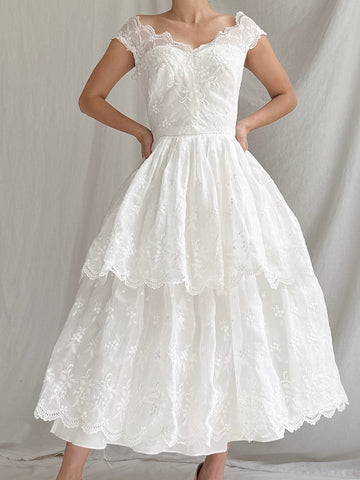 1950s Tea-Length Tiered Dress - XS