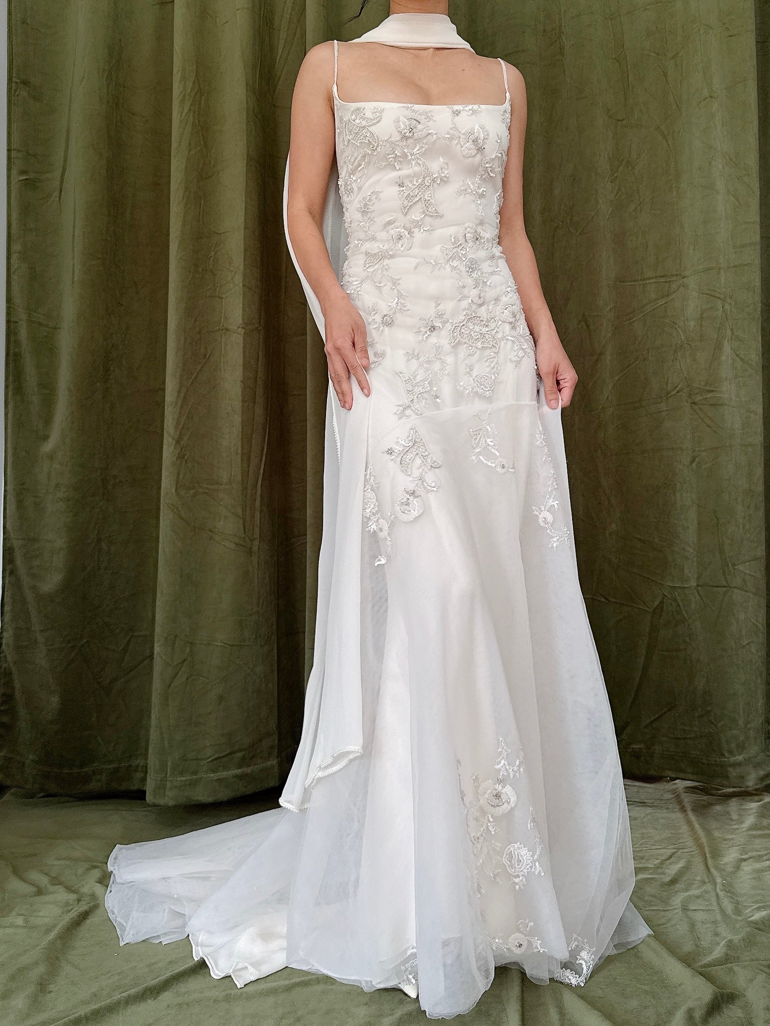Vintage Reem Acra Silk and Tulle Beaded Gown - Size 8