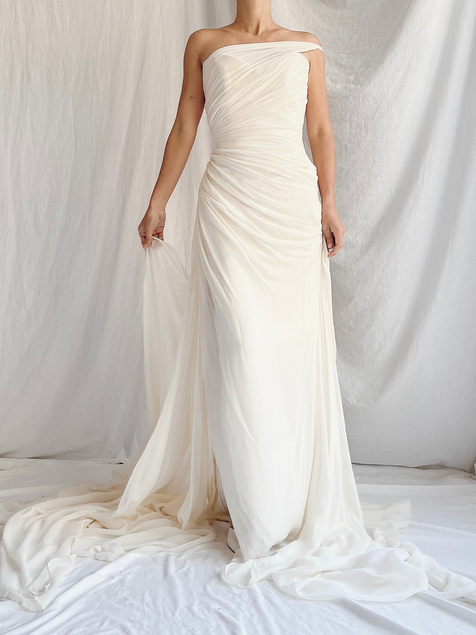 Romona Keveza Silk Draped Gown - S/M