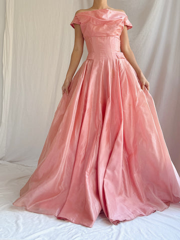 1950s Coral Silk Gown - S