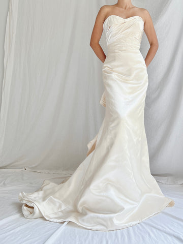 00s Silk Sweetheart Strapless Draped Gown - S/6