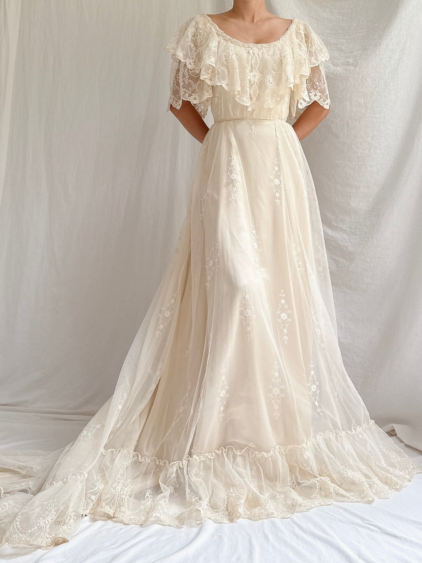 Vintage Embroidered Tulle Gown - XS