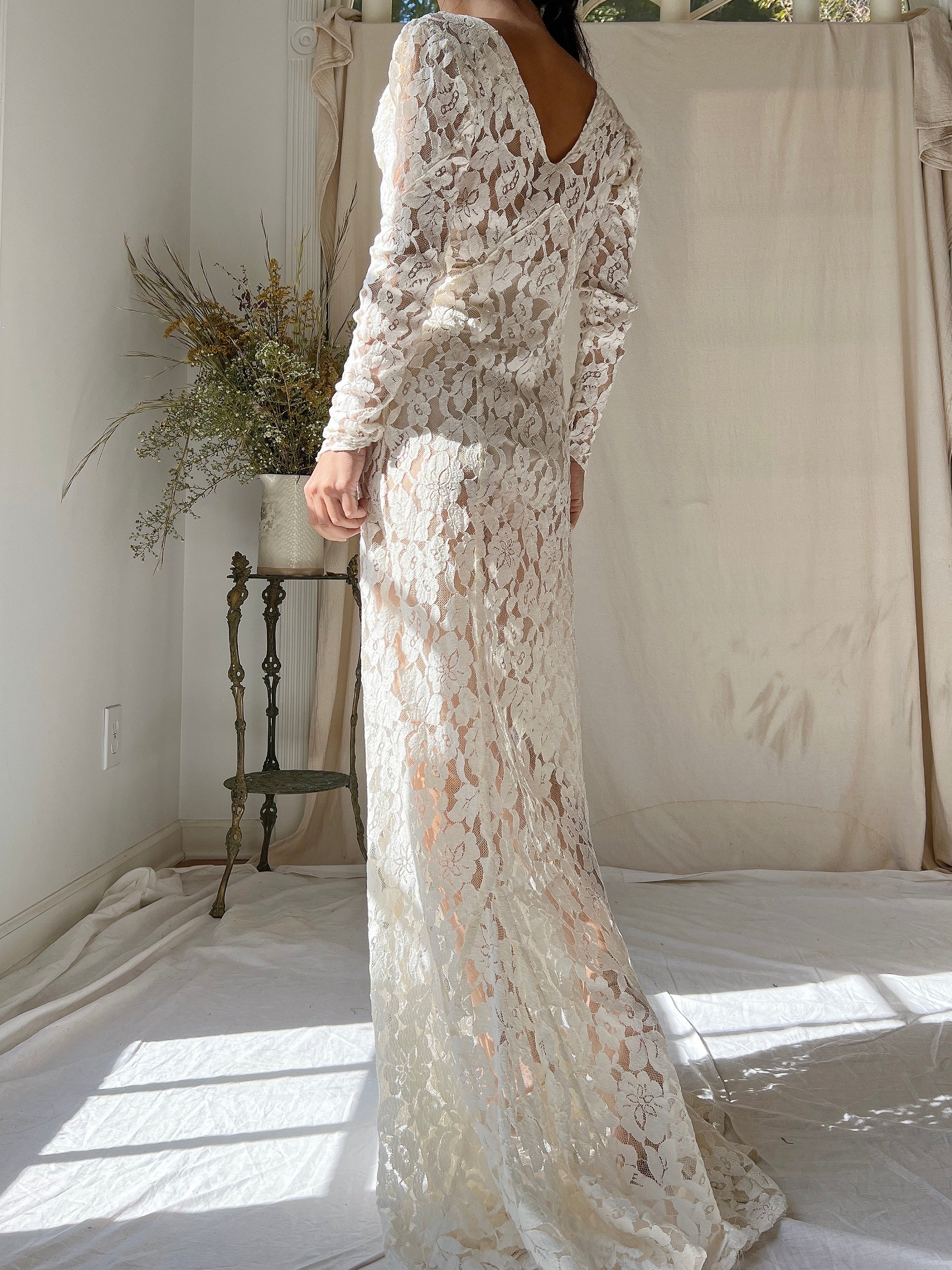 1930s Lace Long Sleeve Gown - XS | G O S S A M E R 1930s Lace Long Sleeve Gown - XS | G O S S A M E R