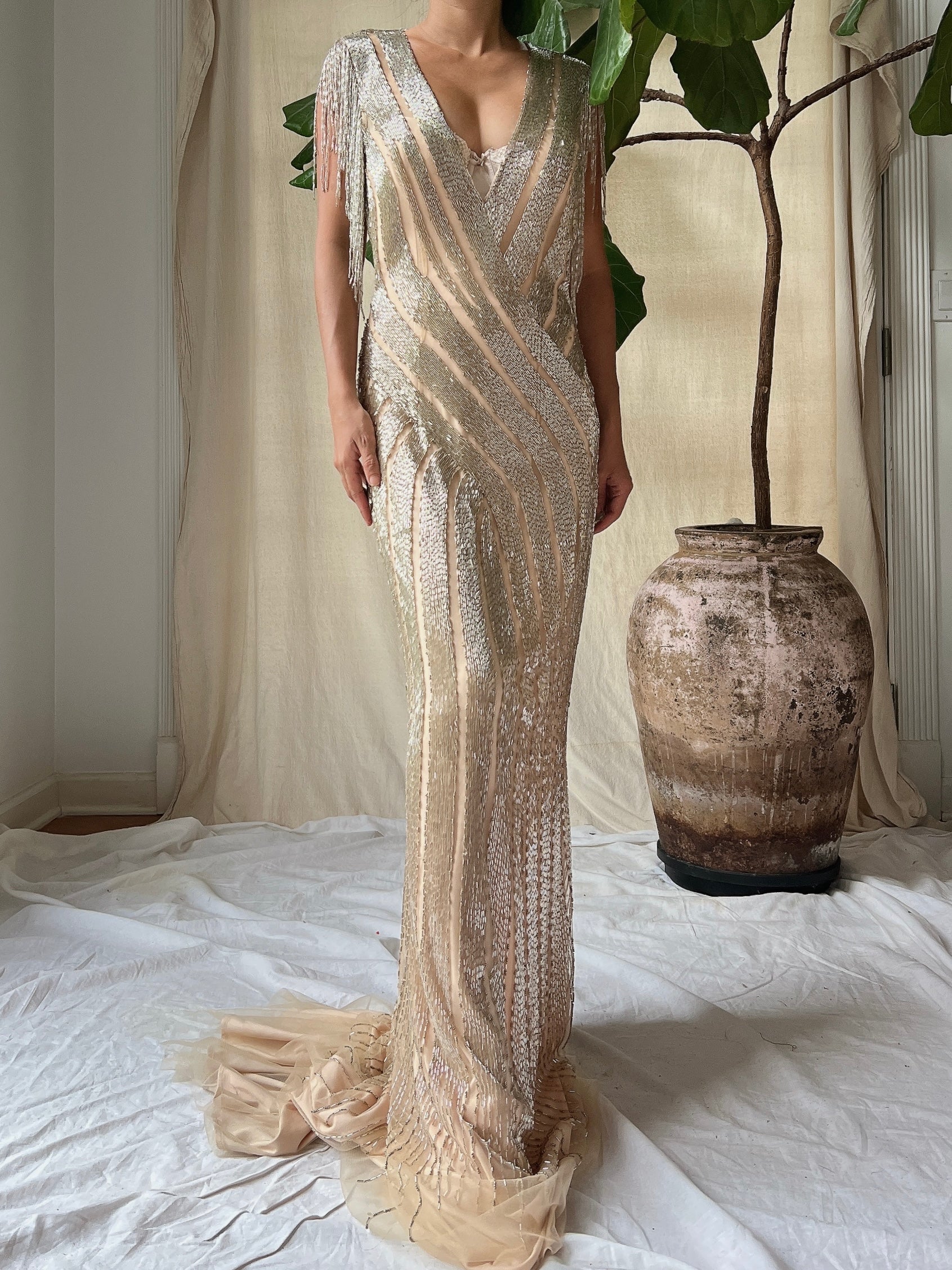 Vintage Beaded Gold/Nude Gown - S/4 | G O S S A M E R Vintage Beaded Gold/Nude Gown - S/4 | G O S S A M E R