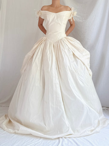 Vintage Dupioni Basque Waist Gown - M