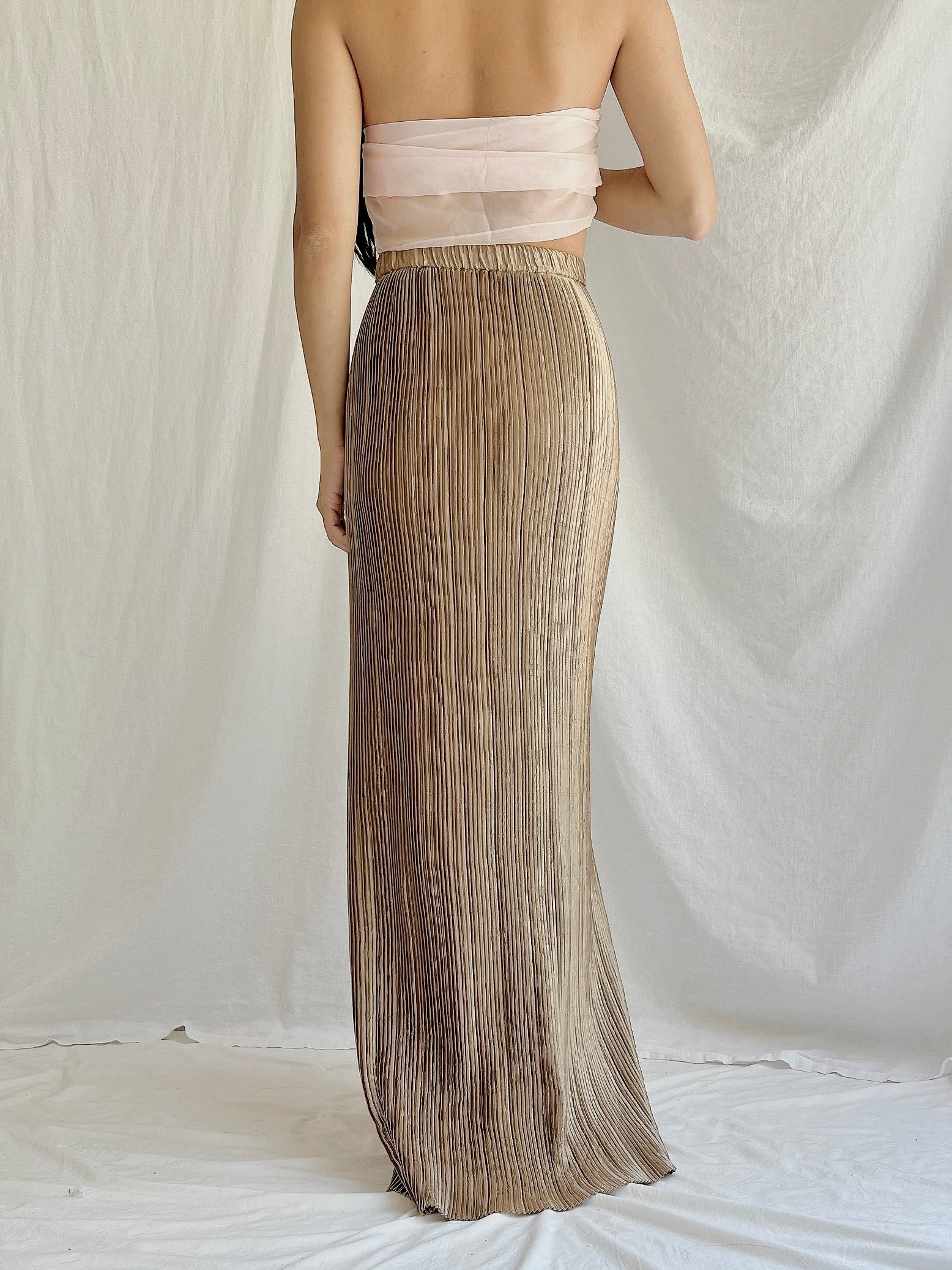 Vintage Micropleated Taupe Skirt - M/L