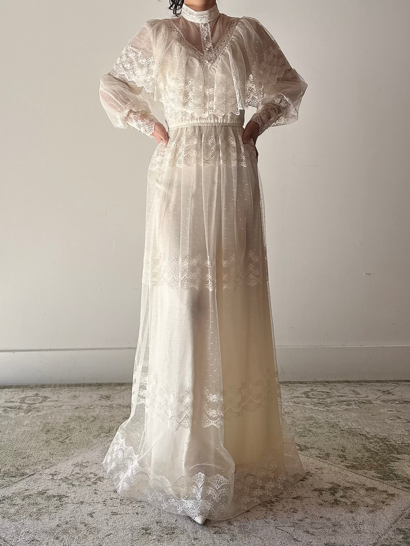 1980s Tulle Lace Dress - S