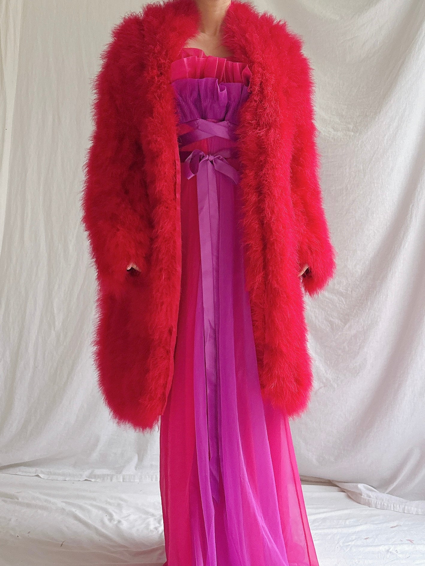 Vintage Red Marabou Duster - OSFM