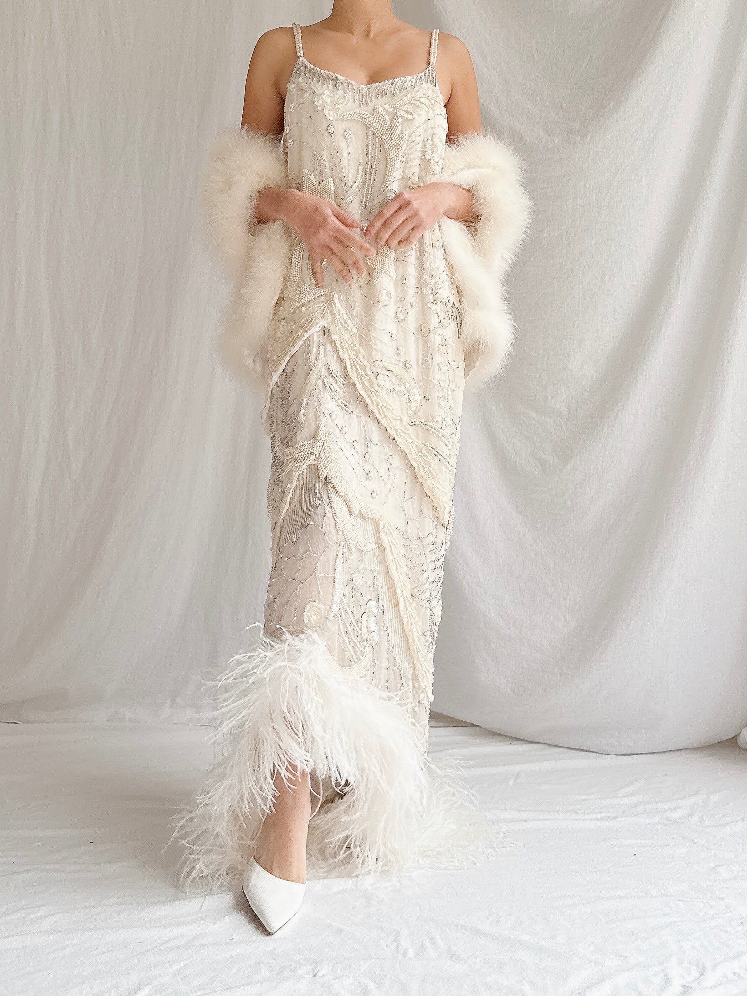 Vintage Sleeveless Feather Jacket - OSFM