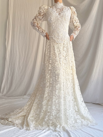 Vintage Lace High Neck Gown - S/M