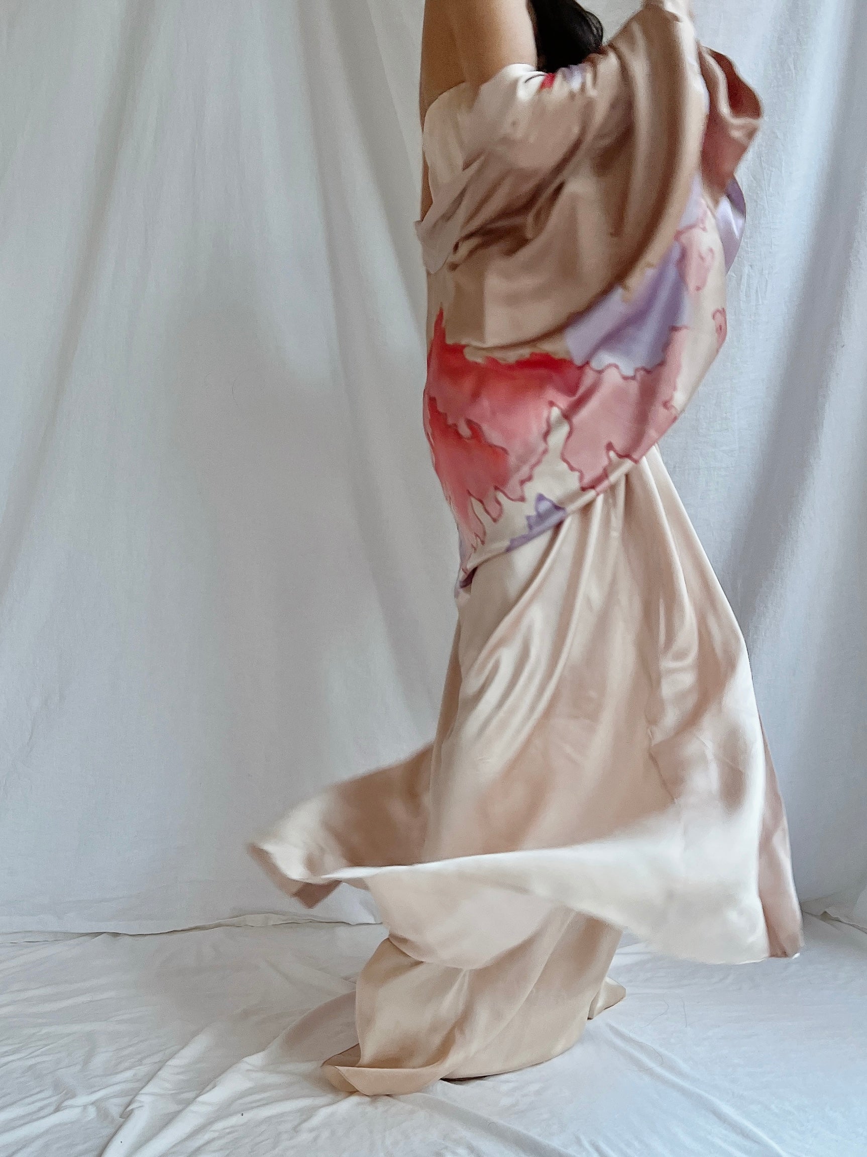 Vintage Silk Painted 2 Piece Gown Set - M/L