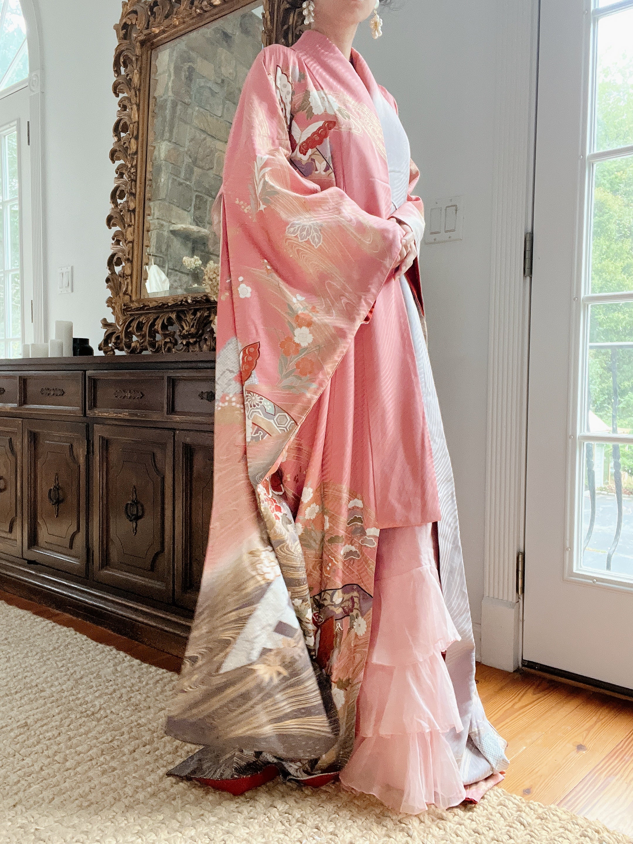 Pink/Coral Silk Kimono