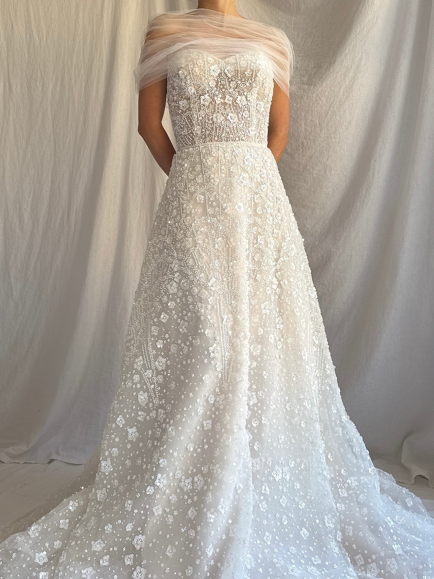 Beaded Embelished Tulle Gown - S/4