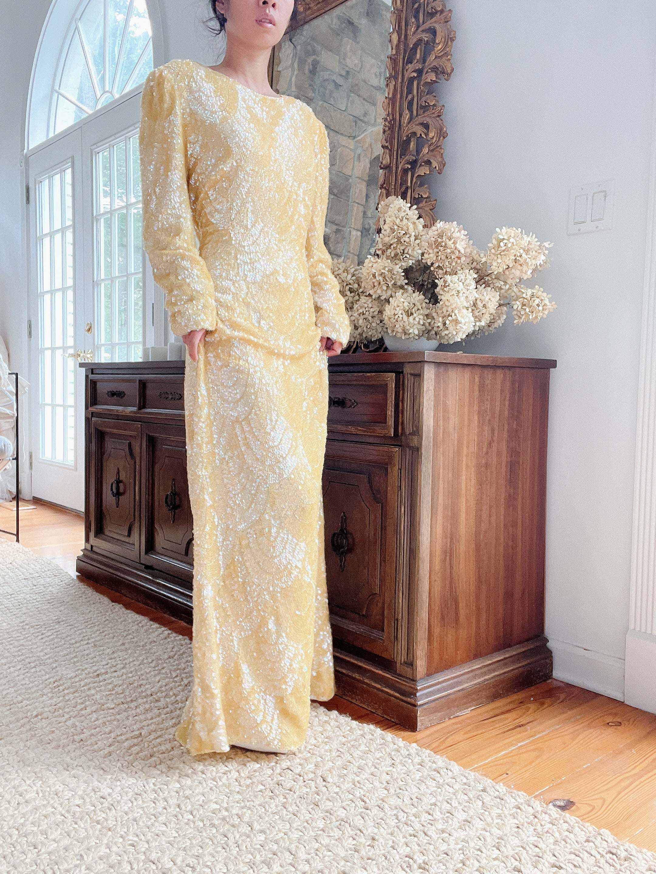 Vintage Yellow Sequins Gown - M/L