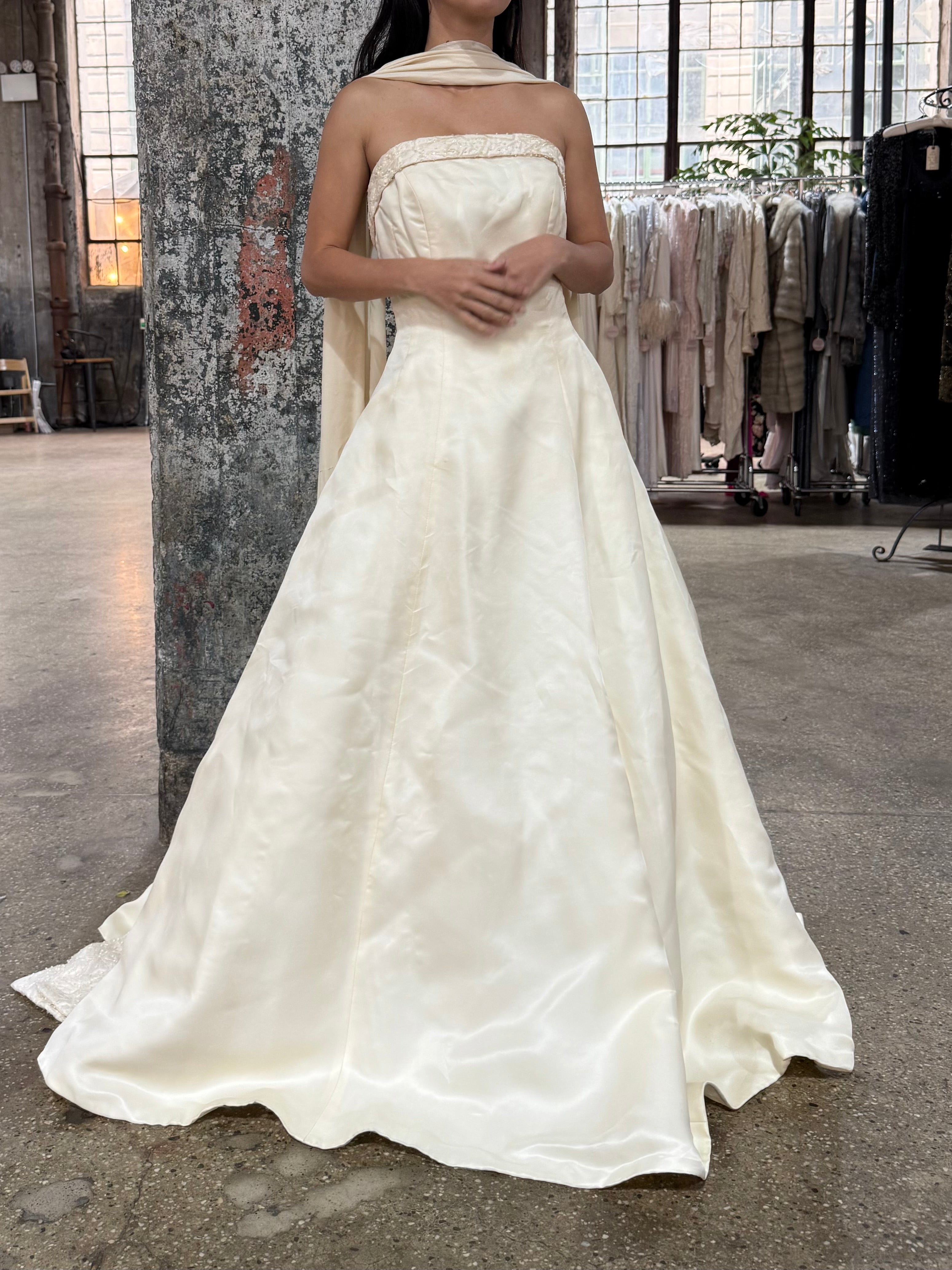 Vintage Silk Organza Gown with Scarf - S