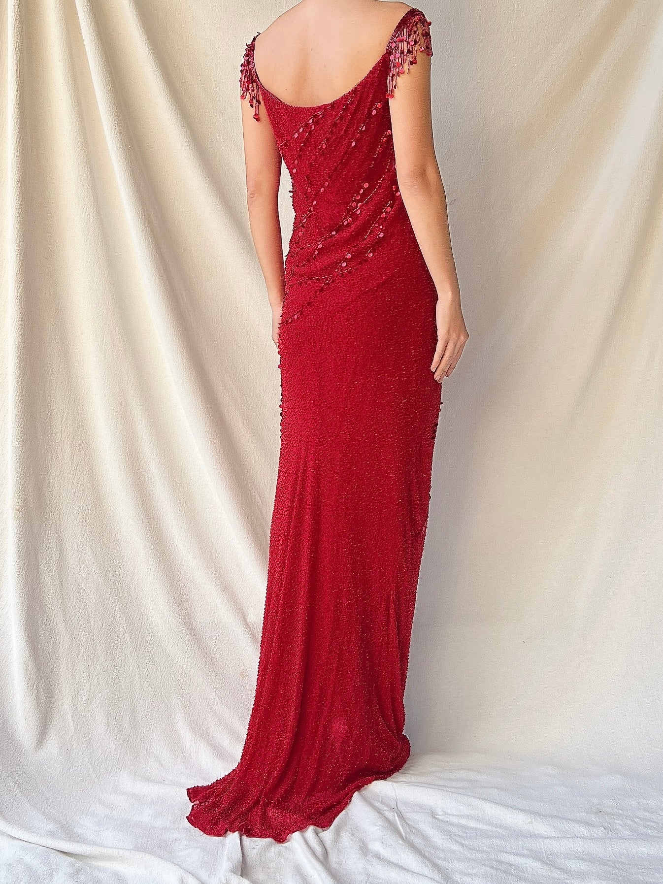 Vintage Jenny Packham Red Silk Gown - M