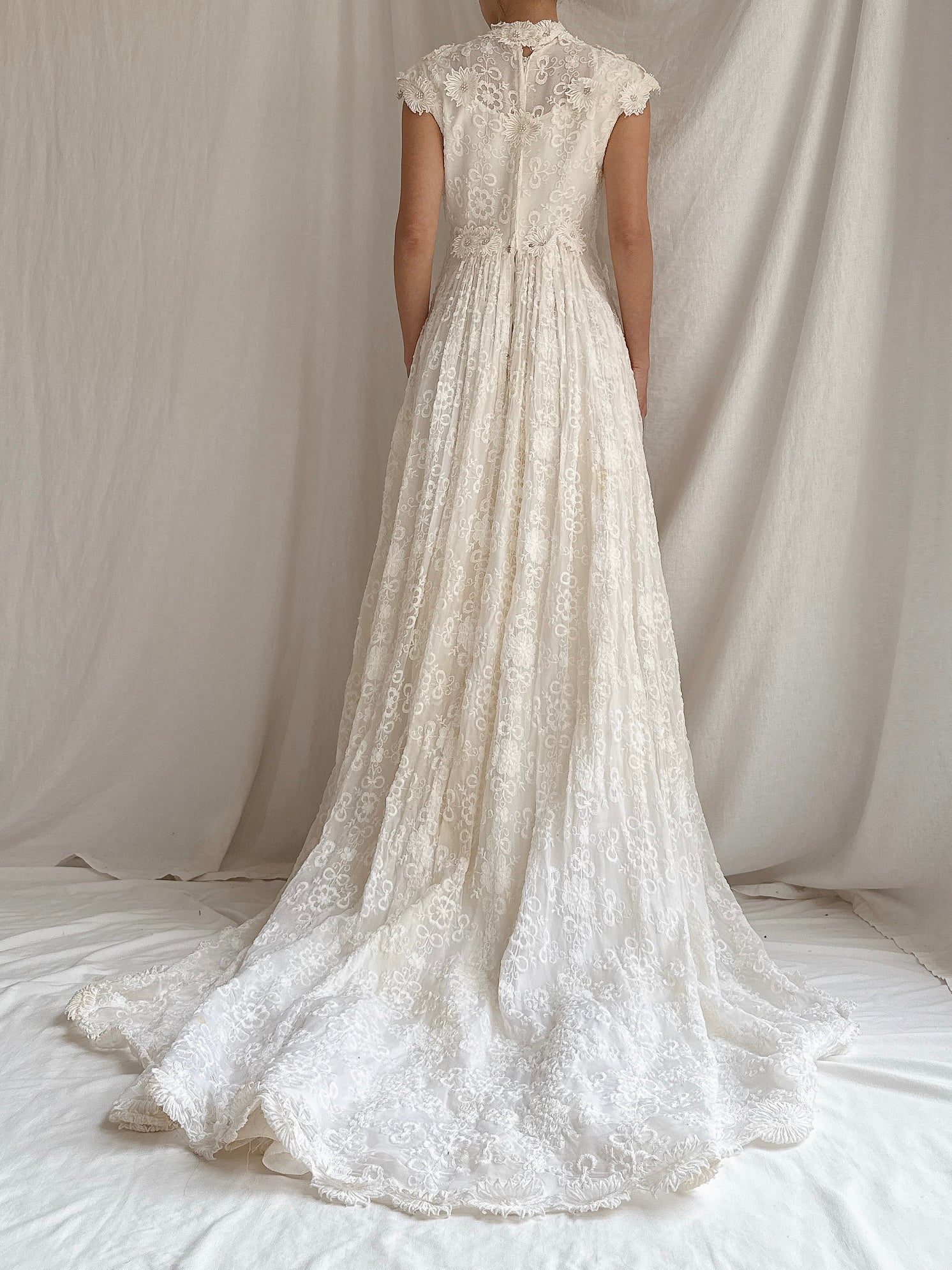 1960s Silk Organza 3D Embroidered Gown - XS