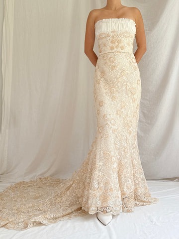 Vintage Pronovias Beaded Lace Gown - M/8