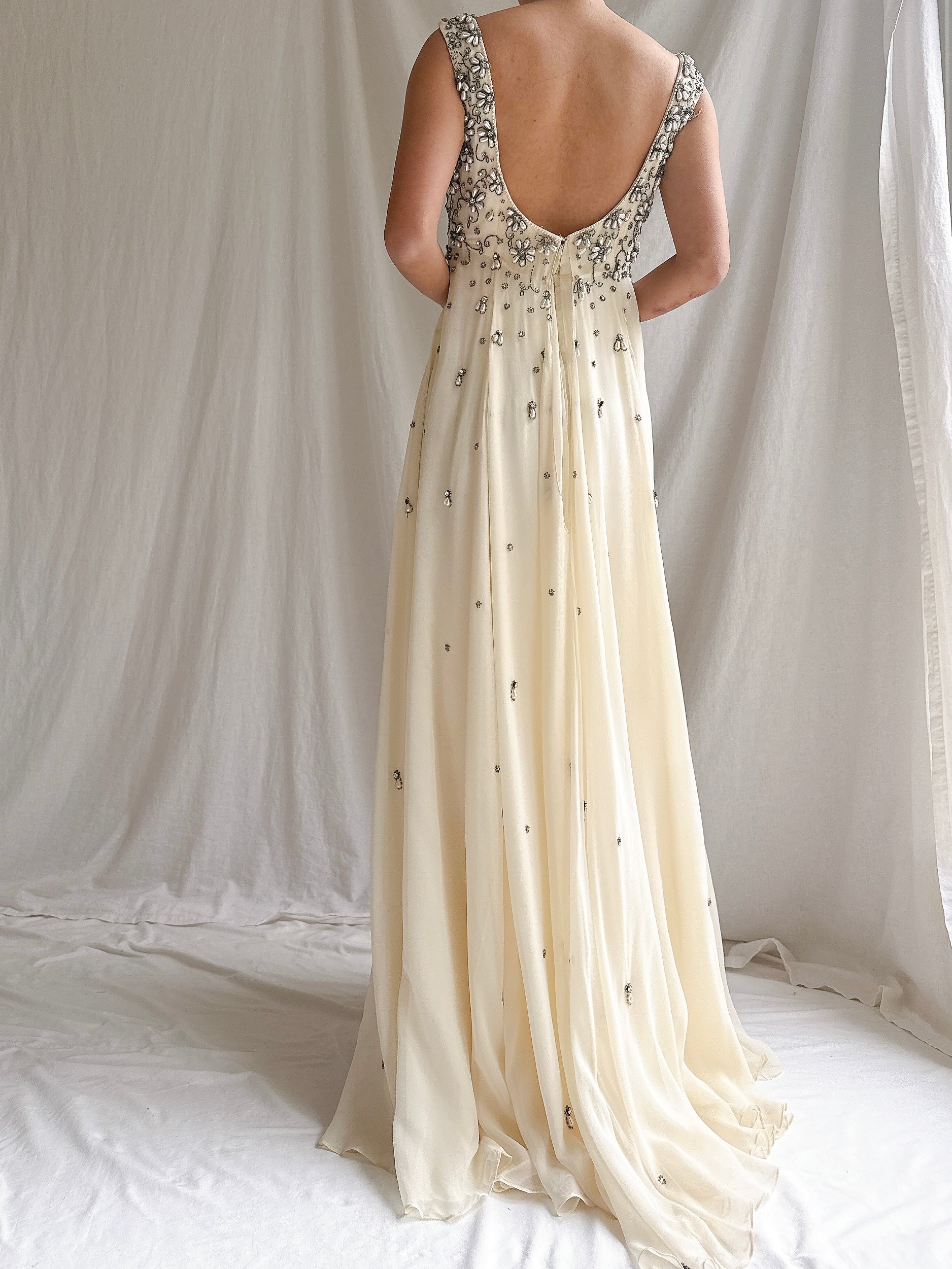 1960s Hand-Beaded Pearl Gown - S/M