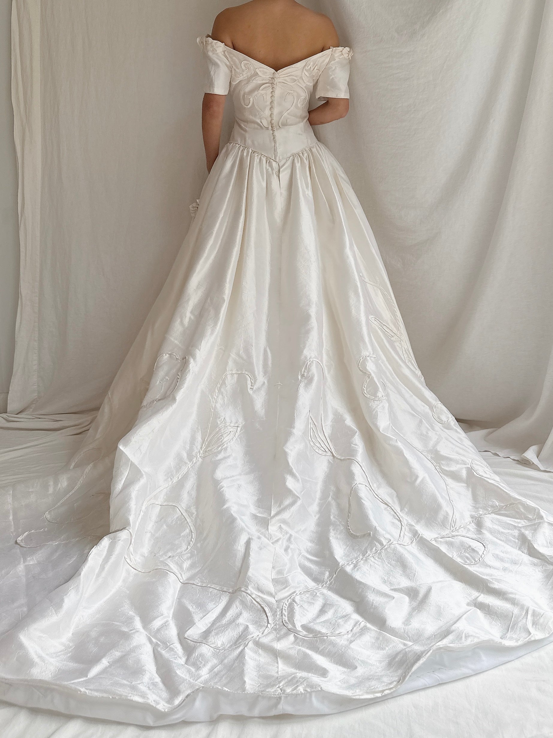 Vintage Silk Rosette Applique Dress - S