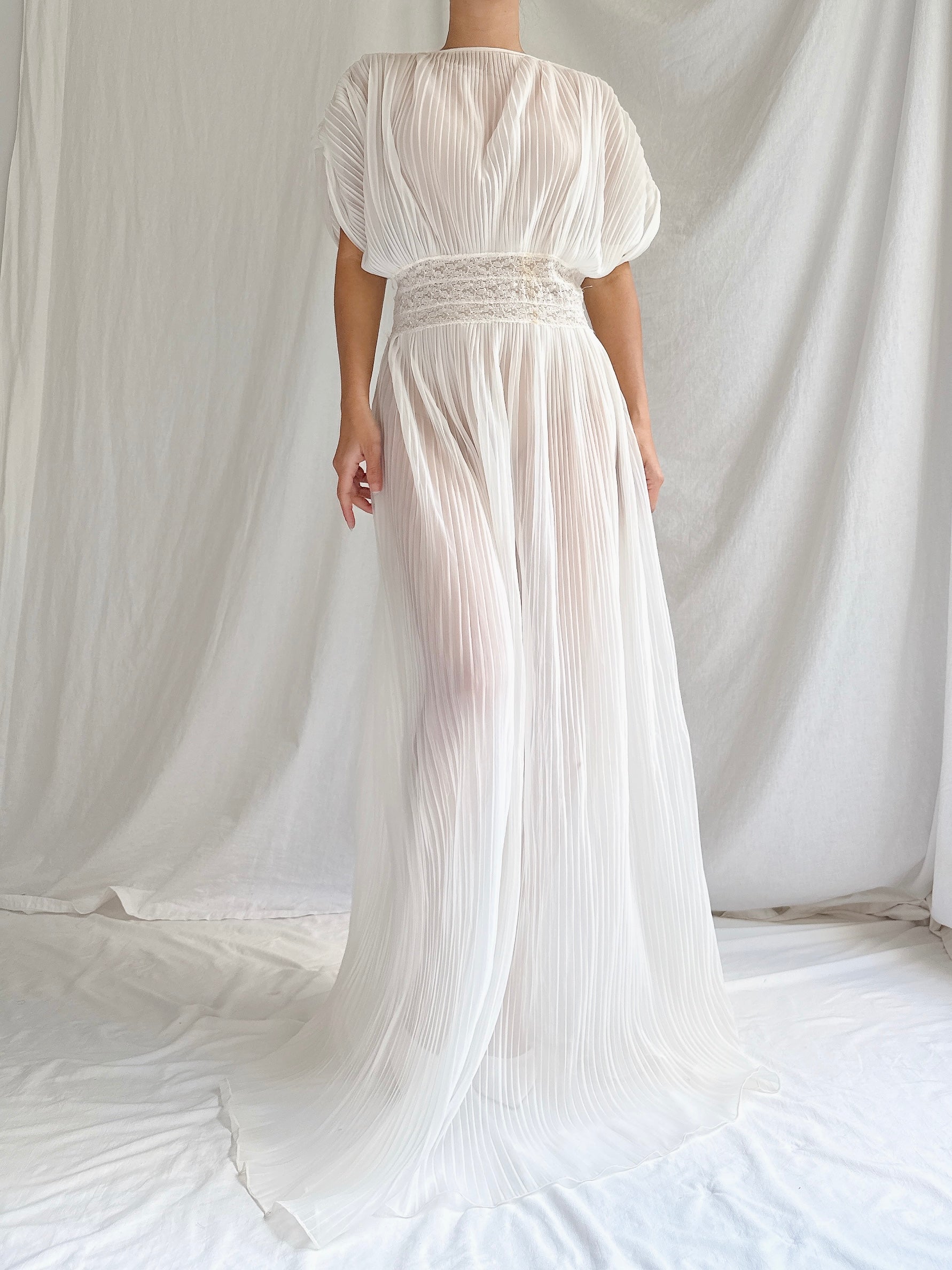 1960s Reversible Crystal Pleat Sheer Tricot Gown -  S
