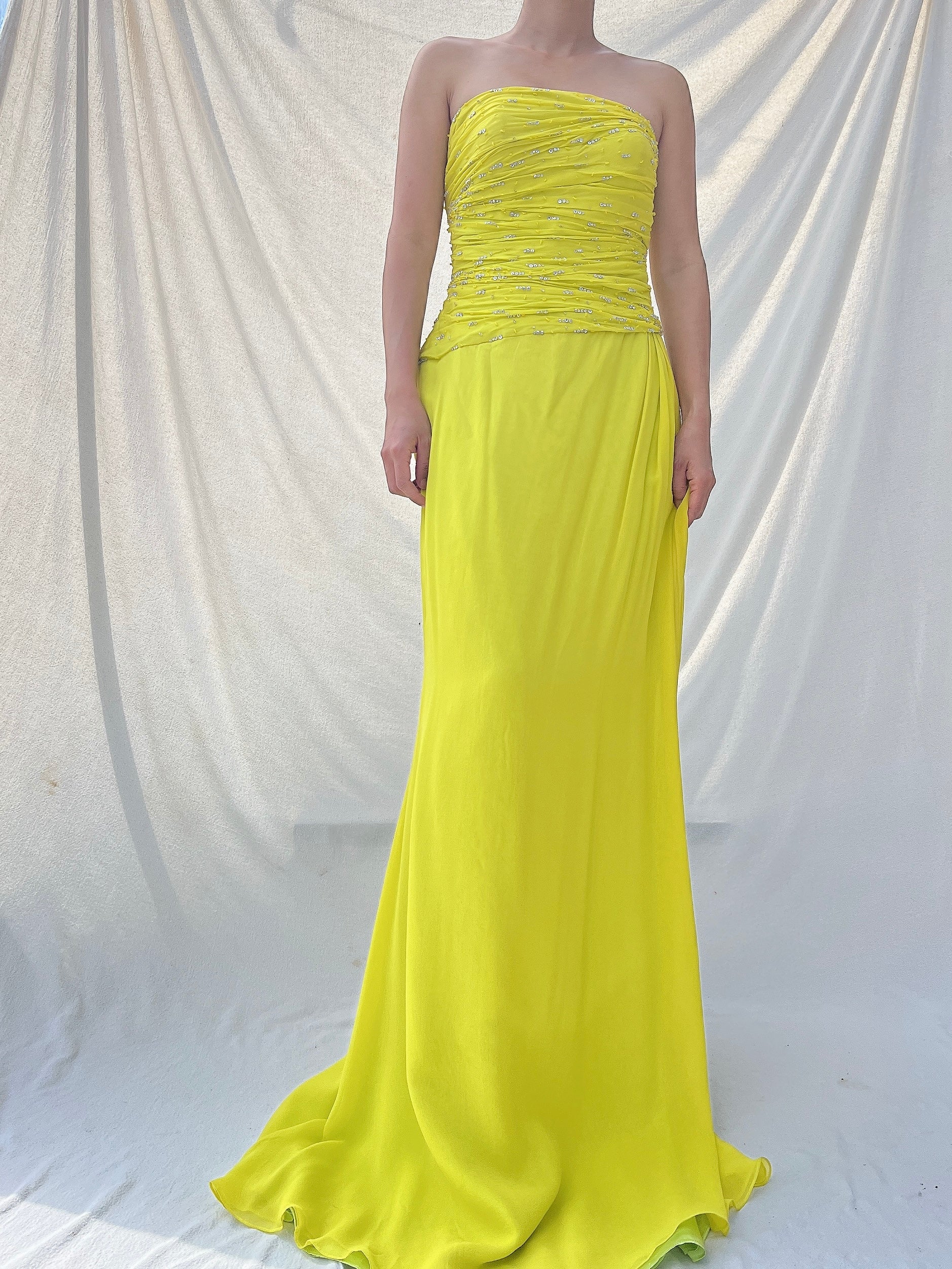 Vintage Chartreuse Silk Gown - M