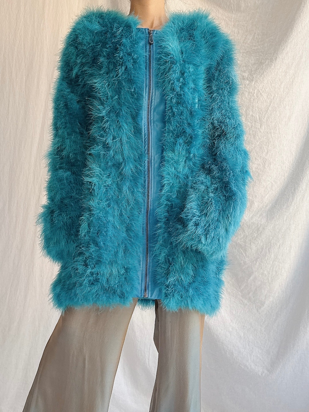 Vintage Leather/Feather Coat - M