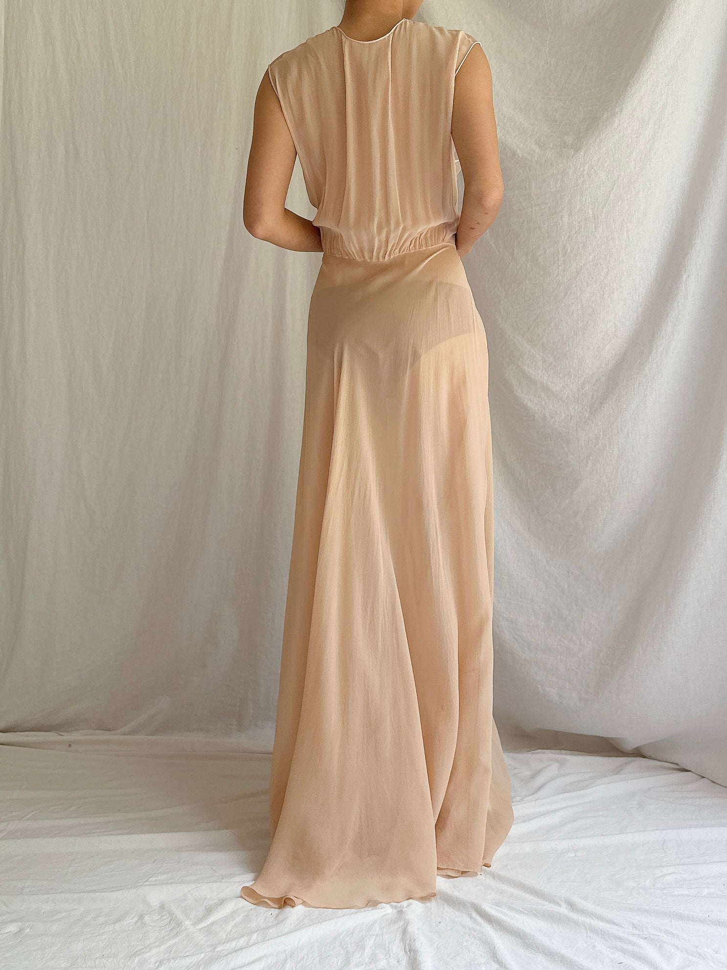 1930s Silk and Mesh Sheer Gown - S/M