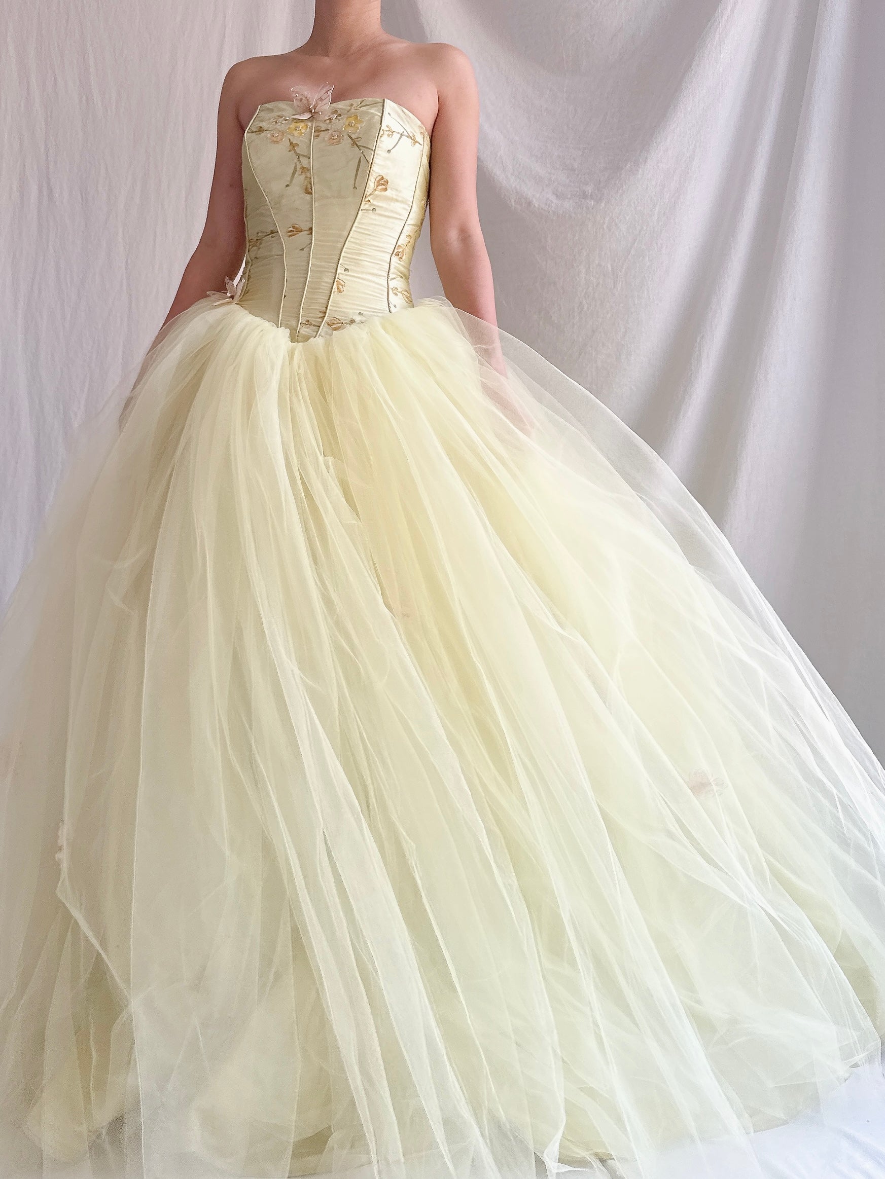 Vintage Raw Silk and Tulle Gown - XS-S