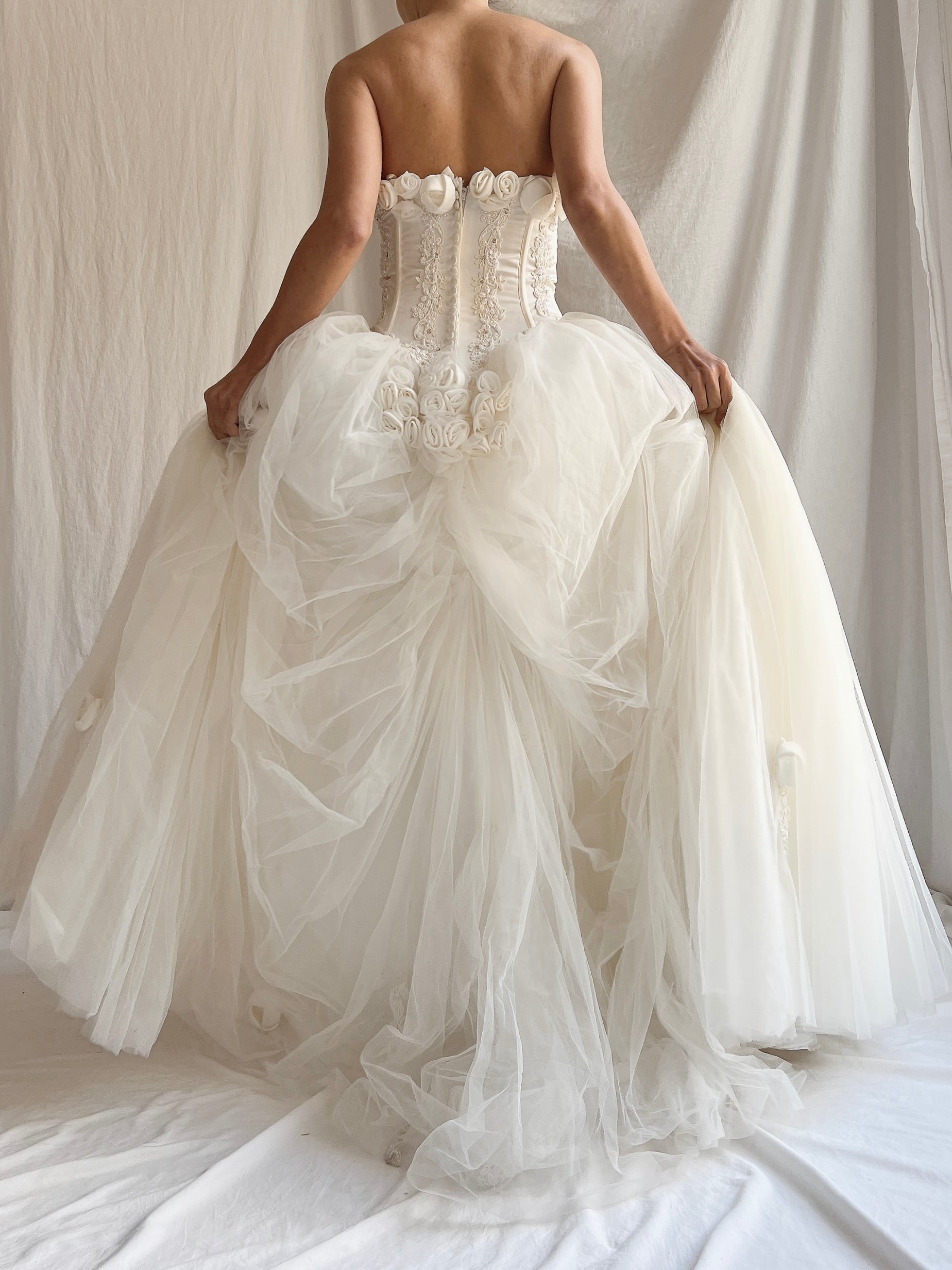 Vintage Strapless Tulle Gown - S