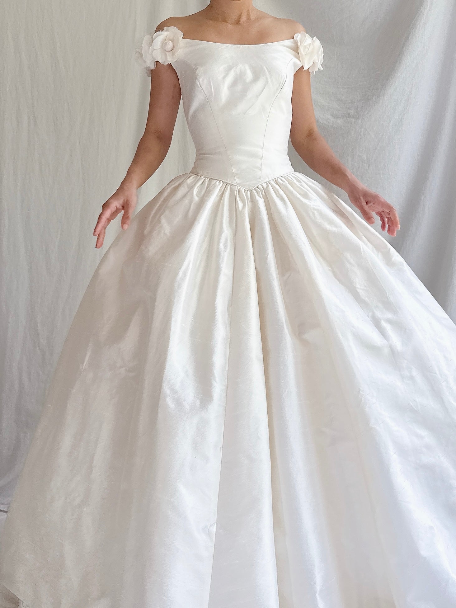 1990s Silk Flower Embellished Gown - XS