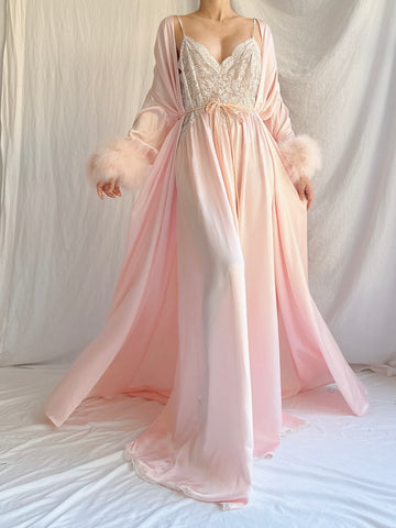 Vintage Pink Lucie Ann Feather 2 Piece Set - OSFM