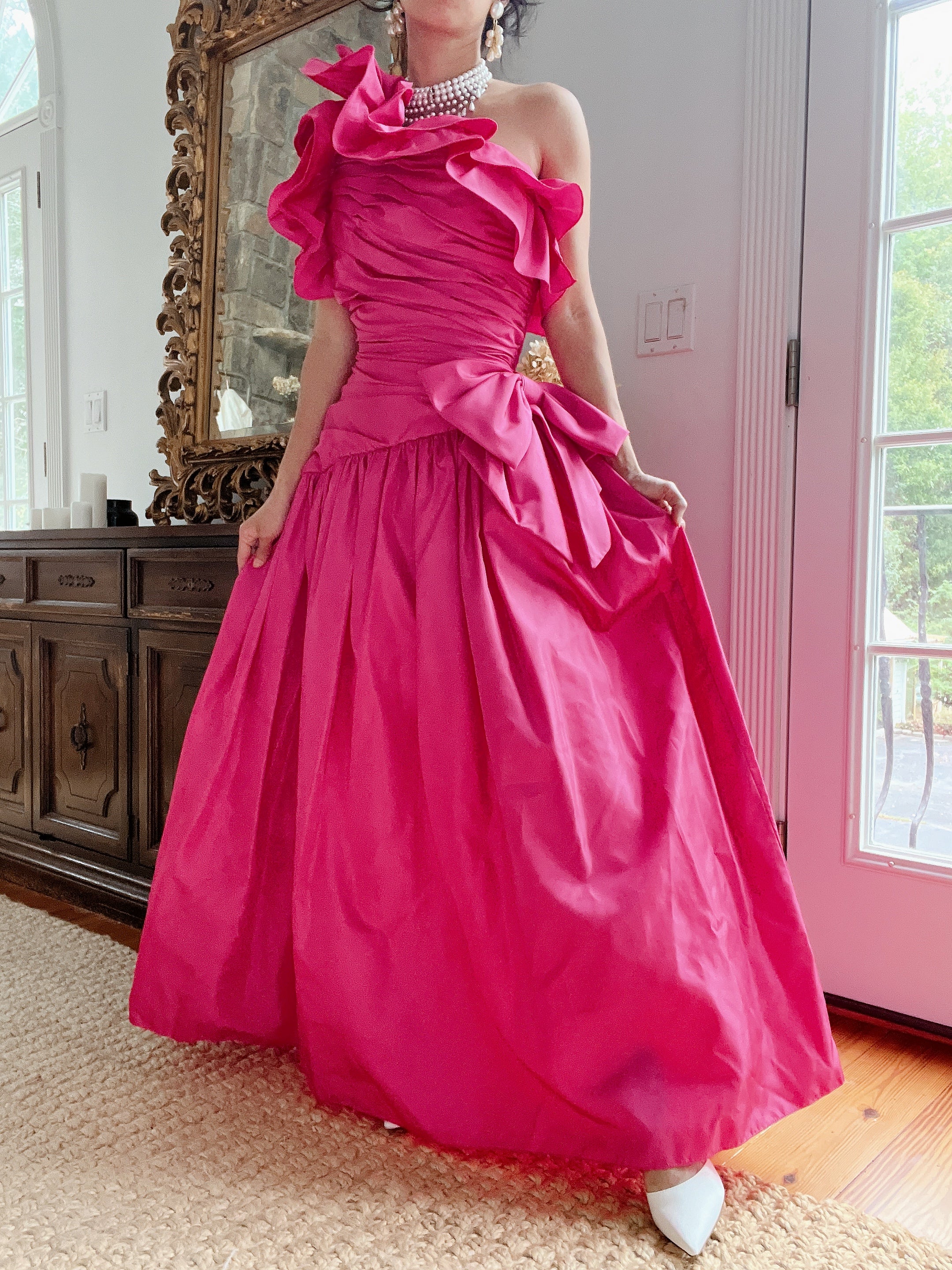 LillieRubin Hot Pink One Shoulder Gown