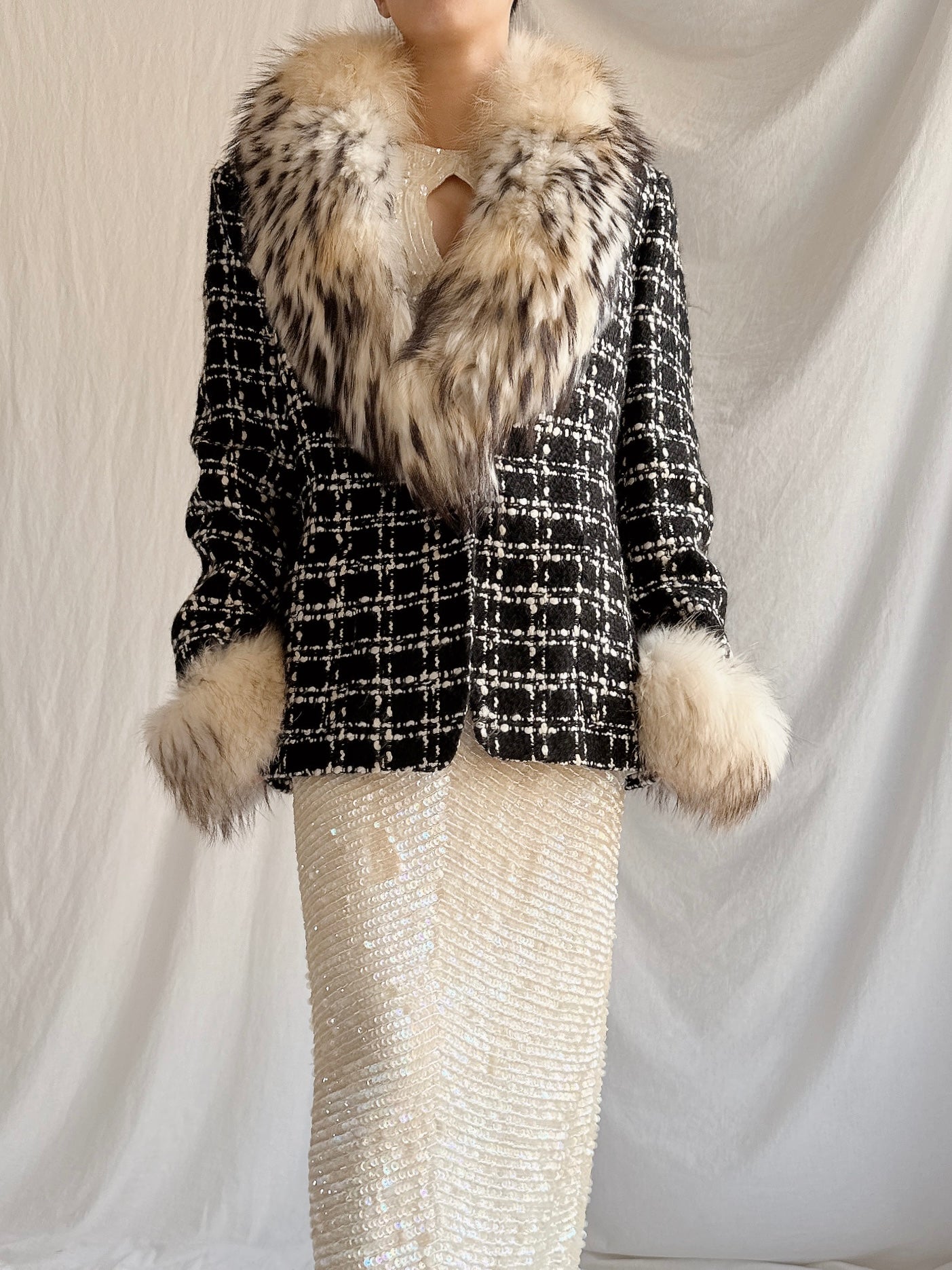 Vintage Solvai Paris Fox Fur Tweed Jacket - M/44