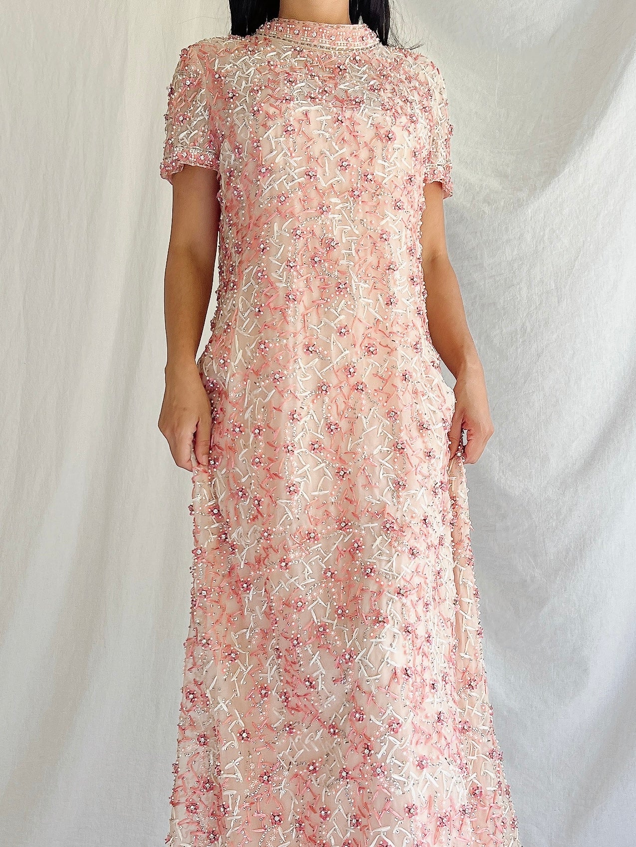 1960s Silk Organza Hand-Embroidered Gown - M/L