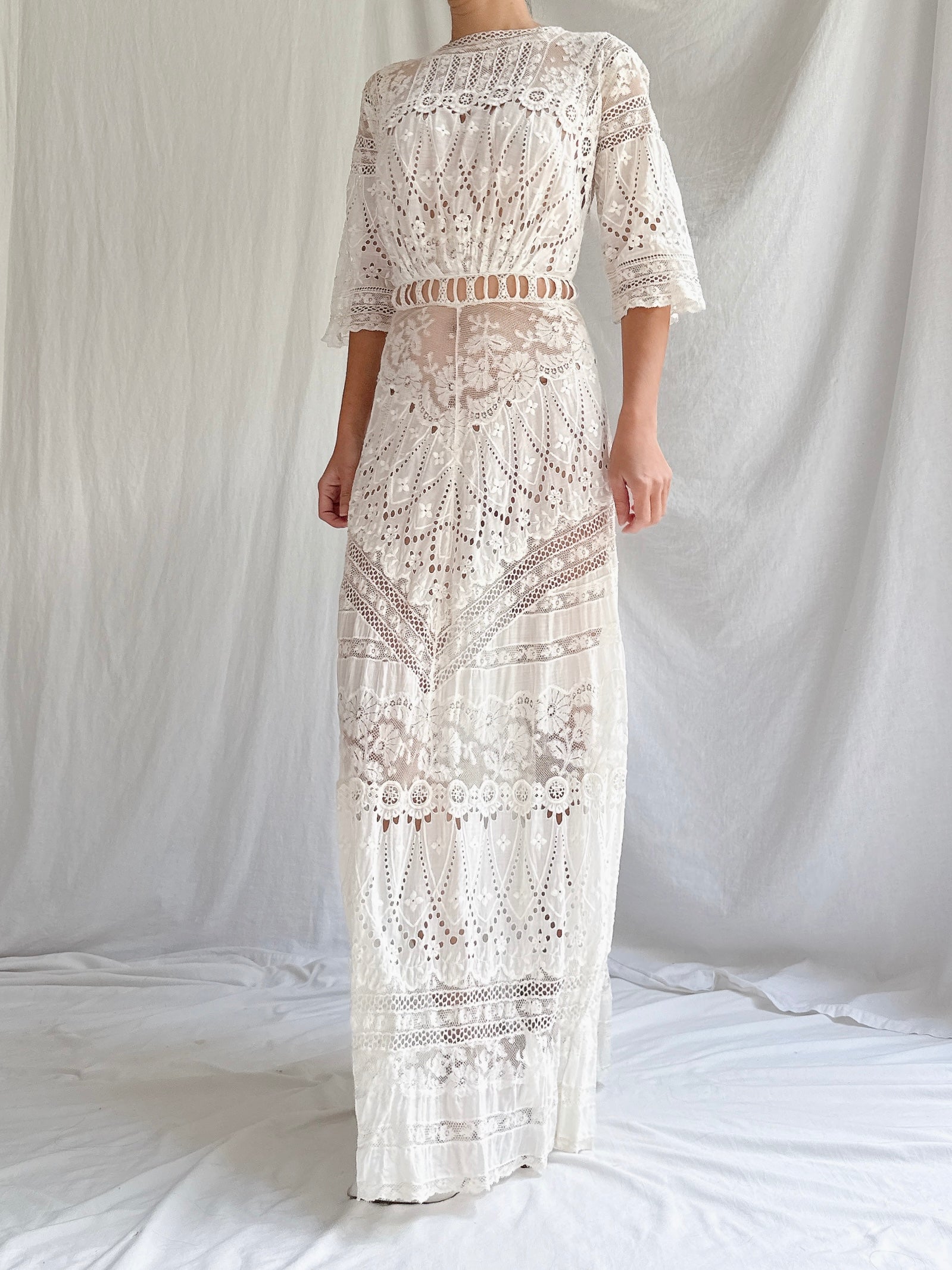 Antique Mixed Lace Cotton Dress - XS