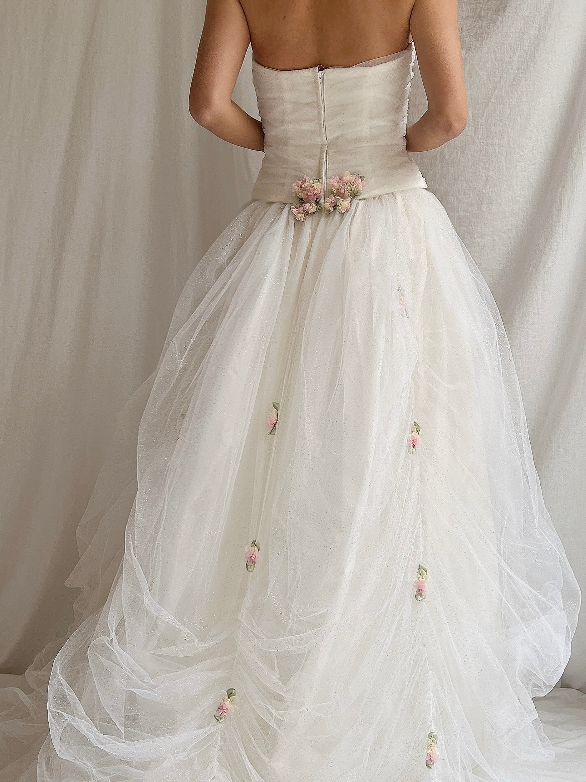 Vintage Strapless Tulle Rosette Gown - XS/2