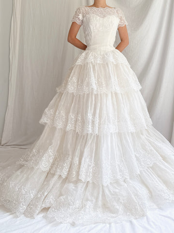 1950s Organdy Tiered Gown - S