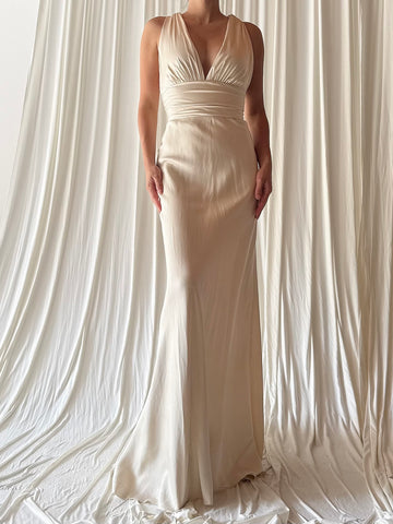 Vintage Plunging Silk Gown - XS